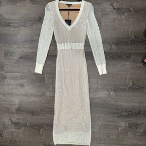 NWT JLUXLABEL Elegant Beige Silver Knit Dress